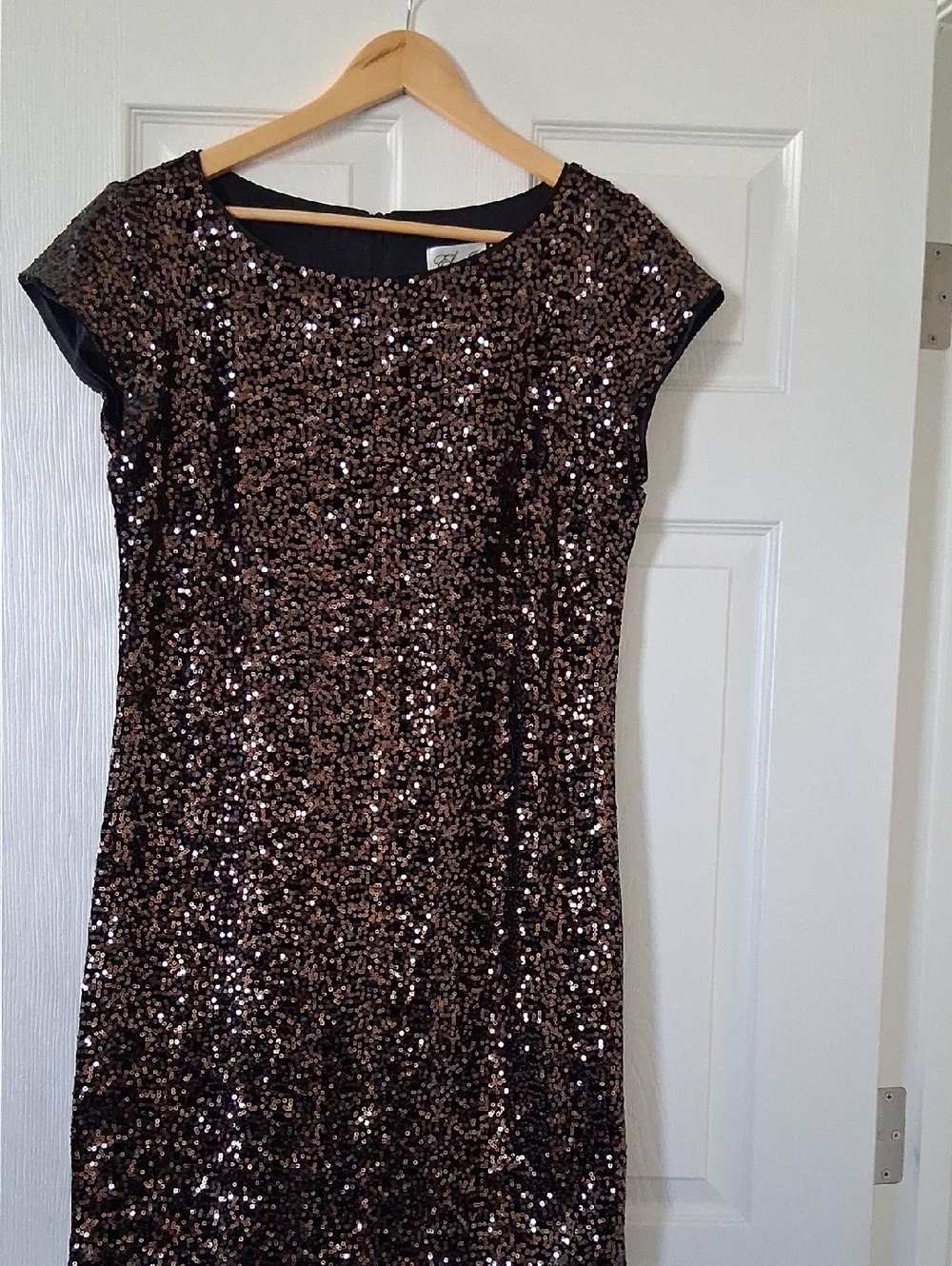 Eliza J Bronze Sequin Cap-Sleeve Sheath Dress